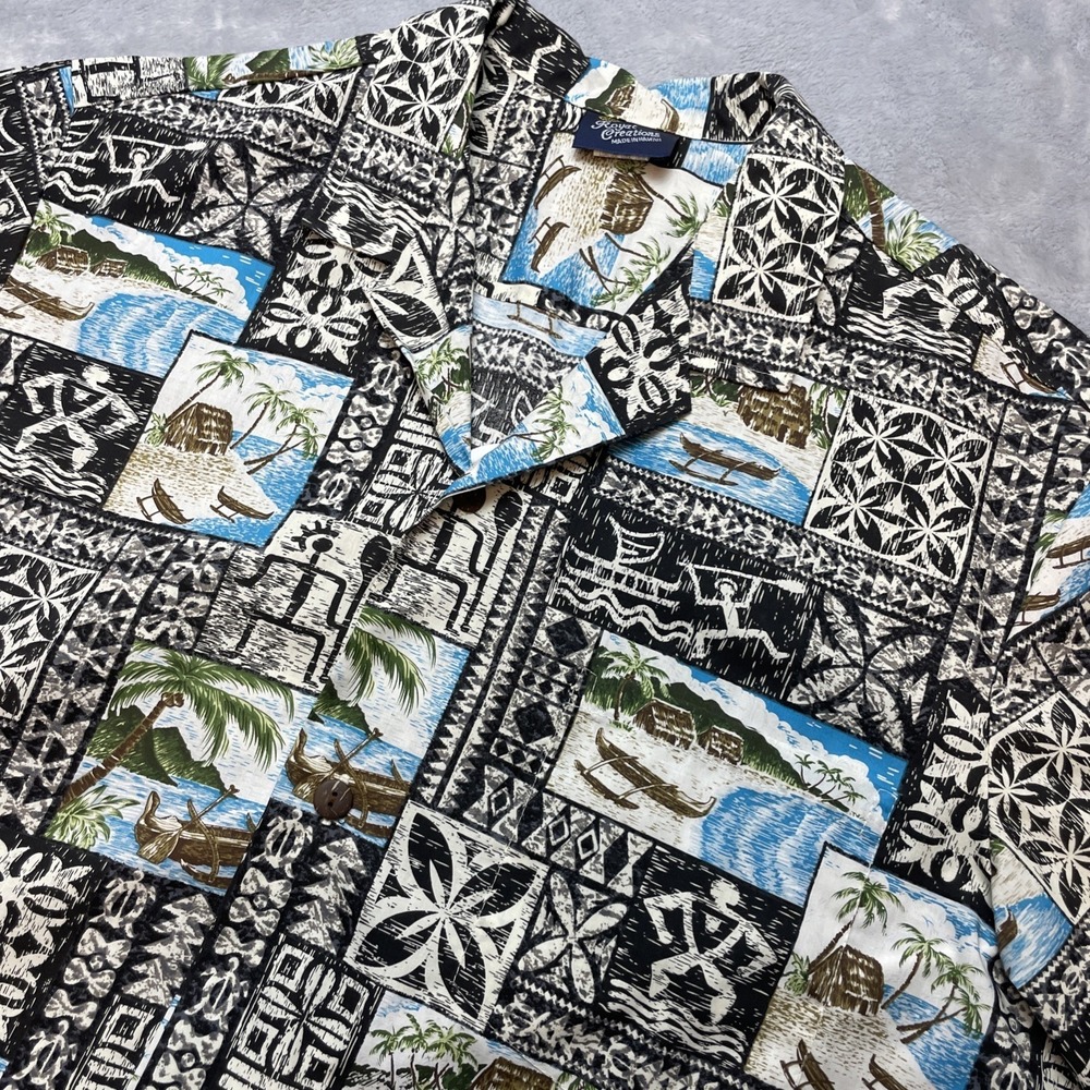 Vintage Royal Creations Mens Hawaiian Shirt Size XL Tribal Outrigger Cruise USA